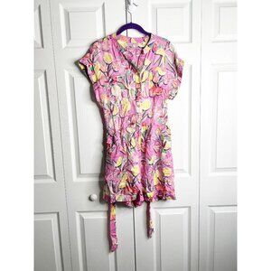 Scotch & Soda Pink Lemon Fruit Print 100% Linen Romper Women's Size 4